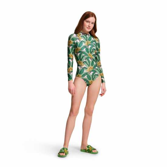 Regatta Orla Kiely Long Sleeve Swimsuit Green Tropcl Дамски бански