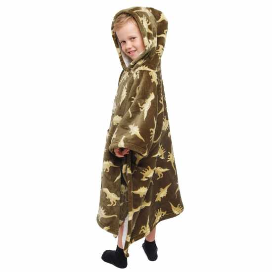 Kids Wearable Snuggle Throw Fleece Poncho Dino Green Детски якета и палта