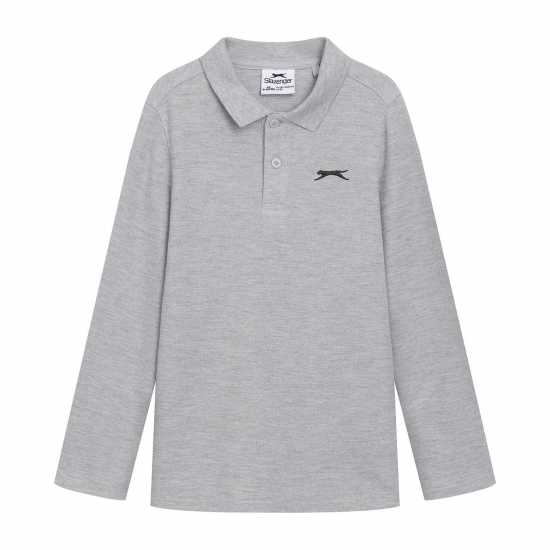 Slazenger Long Sleeve Plain Polo Junior Сив марл Детски тениски тип поло