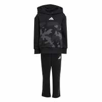 Adidas Essentials Allover Print Hoodie Set Kids Черно камуфлаж 