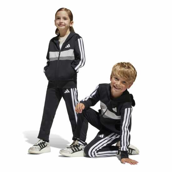 adidas Kids Tiberio Colorblock Fleece Tracksuit Kids Черно/Бяло/Сиво 