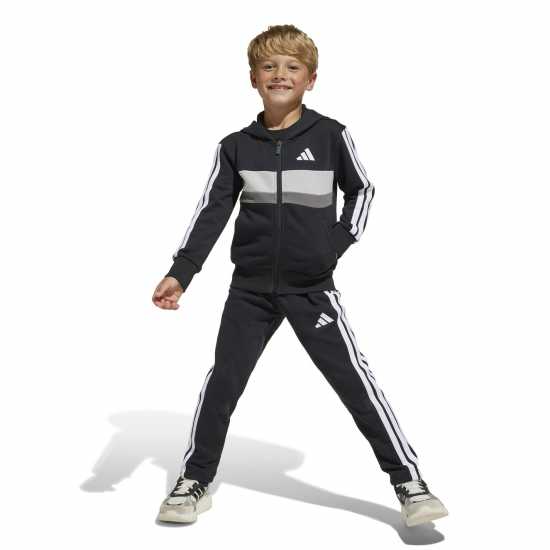 adidas Kids Tiberio Colorblock Fleece Tracksuit Kids Черно/Бяло/Сиво 