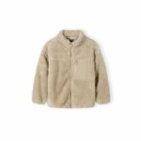 Boys Sherpa Fleece Zip Jacket Chest Pocket Beige  