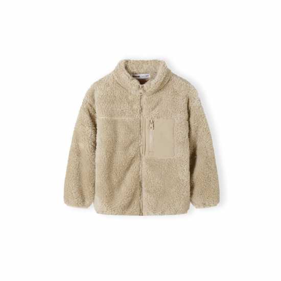 Boys Sherpa Fleece Zip Jacket Chest Pocket Beige  