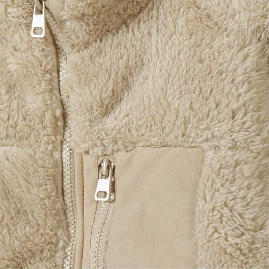 Boys Sherpa Fleece Zip Jacket Chest Pocket Beige  