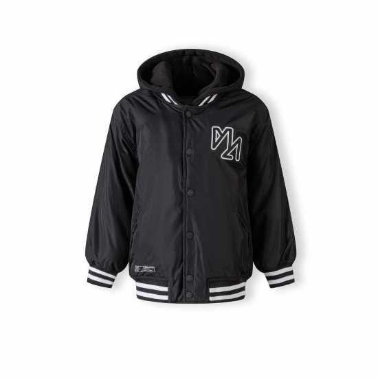 Boys Baseball Style Jacket Detachable Hood Black  
