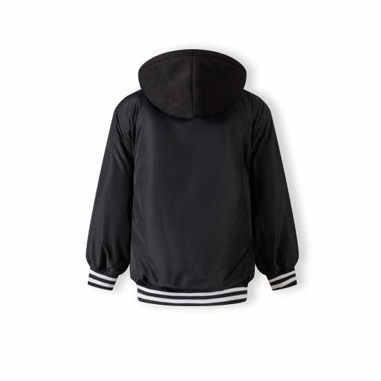Boys Baseball Style Jacket Detachable Hood Black  