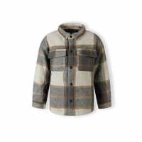 Boys Padded Shirt Jacket Wool Blend Grey Check  