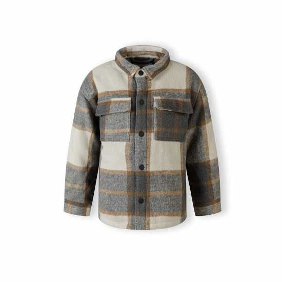 Boys Padded Shirt Jacket Wool Blend Grey Check  