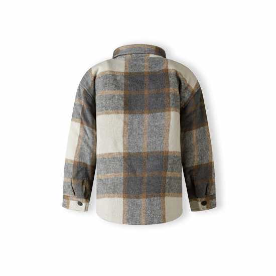 Boys Padded Shirt Jacket Wool Blend Grey Check  