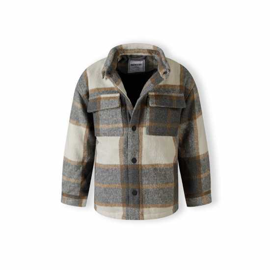 Boys Padded Shirt Jacket Wool Blend Grey Check  