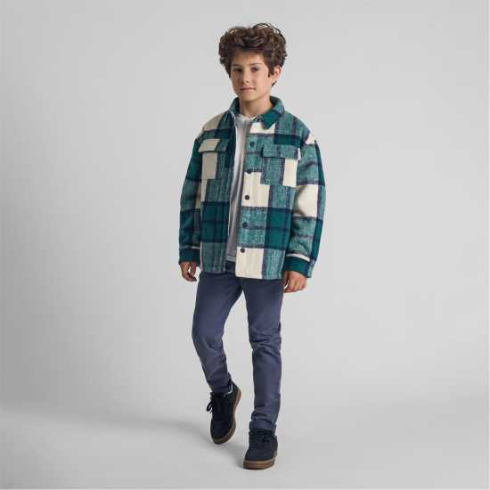 Boys Padded Shirt Jacket Wool Blend Green Boys Padded Shirt Jacket Wool Blend Green