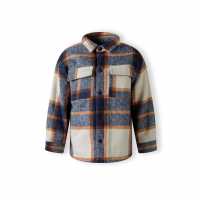 Boys Padded Shirt Jacket Wool Blend Blue Check  