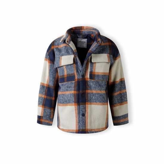 Boys Padded Shirt Jacket Wool Blend Blue Check  