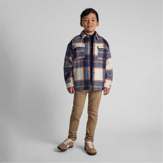Boys Padded Shirt Jacket Wool Blend Blue Check  