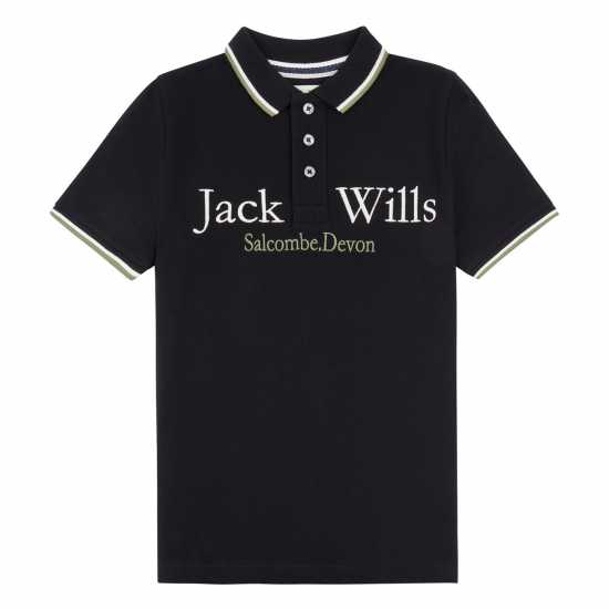 Блуза С Яка Jack Wills Kids Boys Script Tipped Polo Shirt Black Детски тениски тип поло