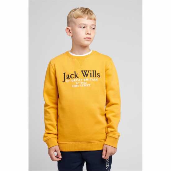 Блуза Обло Деколте Jack Wills Kids Script Crew Neck Sweatshirt Mineral Yellow Детски горнища и пуловери