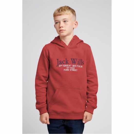 Jack Wills Kids Batsford Logo Script Hoodie Brick Red Детски суитчъри и блузи с качулки