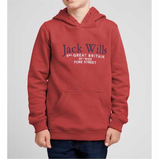 Jack Wills Kids Batsford Logo Script Hoodie Brick Red Детски суитчъри и блузи с качулки