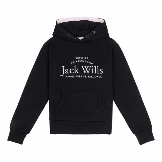 Jack Wills Kids Girls Logo Script Hoodie Black/Soft Pink Детски суитчъри и блузи с качулки