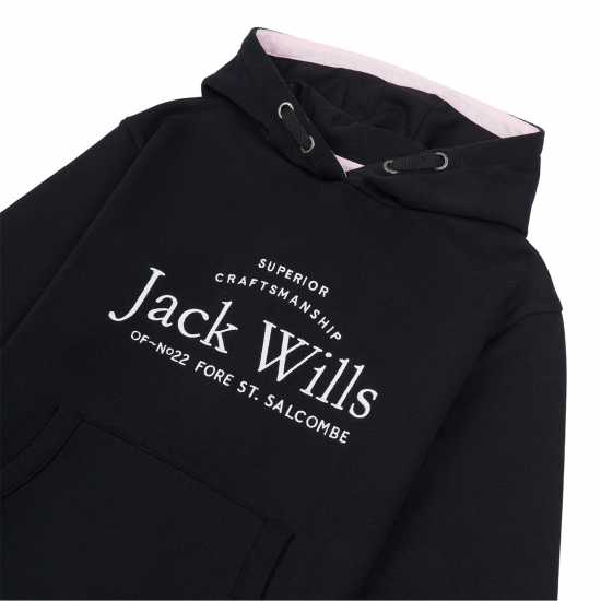 Jack Wills Kids Girls Logo Script Hoodie Black/Soft Pink Детски суитчъри и блузи с качулки