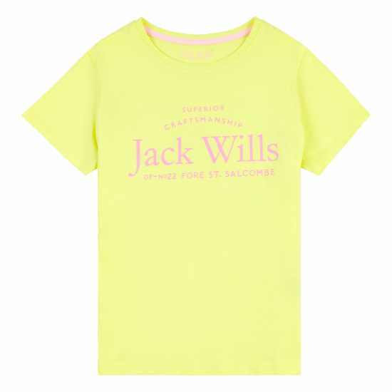 Jack Wills Kids Girls Forstal Logo Script T-Shirt Limelight Детски тениски и фланелки