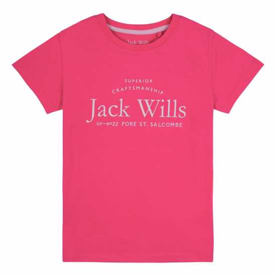 Jack Wills Kids Girls Forstal Logo Script T-Shirt Fuchsia Purple Детски тениски и фланелки