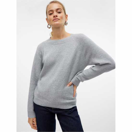 Vero Moda Плетен Пуловер Knitted Pullover Светло сива меланж Дамски пуловери и жилетки