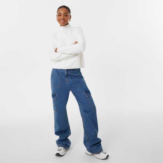 Jack Wills Mock Neck Jumper Винтажно бяло Дамски пуловери и жилетки