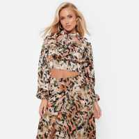 I Saw It First Printed Oversized Satin Shirt Co-Ord  Дамски ризи и тениски