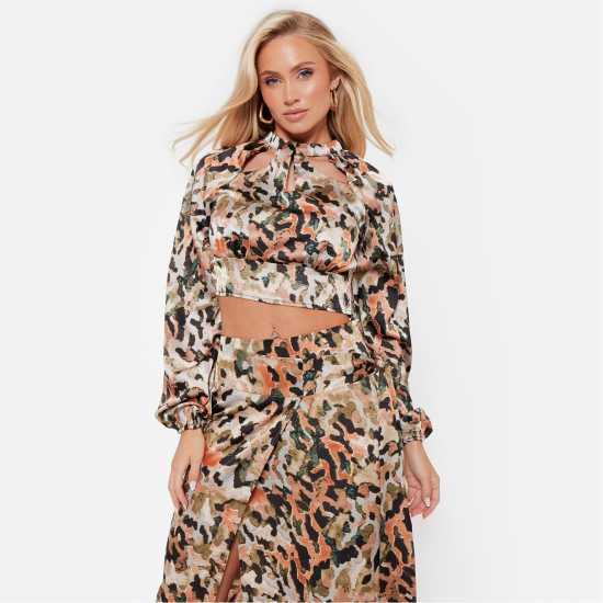 Дамски ризи и тениски I Saw It First Printed Oversized Satin Shirt Co-Ord I Saw It First Printed Oversized Satin Shirt Co-Ord Дамски ризи и тениски