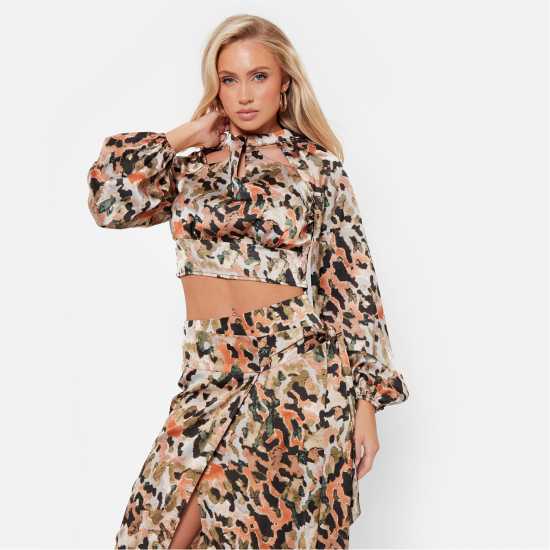 Дамски ризи и тениски I Saw It First Printed Oversized Satin Shirt Co-Ord I Saw It First Printed Oversized Satin Shirt Co-Ord Дамски ризи и тениски