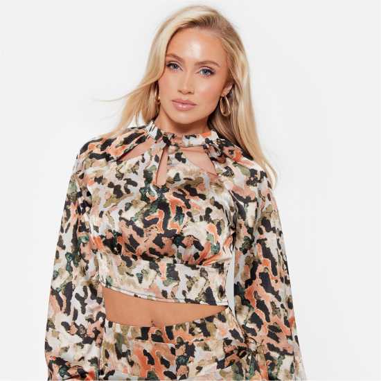 Дамски ризи и тениски I Saw It First Printed Oversized Satin Shirt Co-Ord I Saw It First Printed Oversized Satin Shirt Co-Ord Дамски ризи и тениски