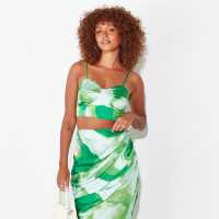 I Saw It First Printed Satin Crop Top Co-Ord GREEN ABSTR Дамски потници