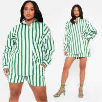 I Saw It First Stripe Cotton Oversized Shirt Green Stripe Дамски ризи и тениски