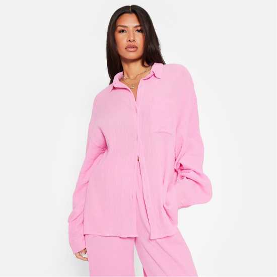 I Saw It First Textured Oversized Shirt Pink Дамски ризи и тениски