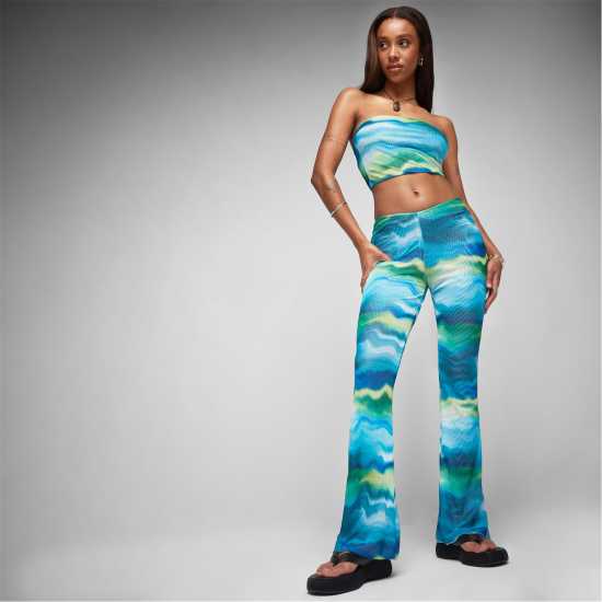 Co Ord Watercolour Mesh V Front Flared Trousers  Дамско облекло плюс размер