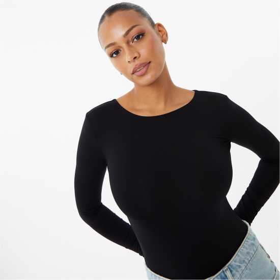Long Sleeve Bodysuit Black Дамско облекло плюс размер