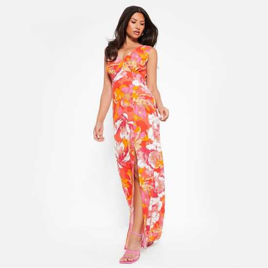 I Saw It First V Neck Plunge Maxi Dress Pink Floral Дамски поли и рокли