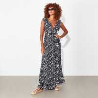 I Saw It First Printed Cut Out Ruched Shoulder Maxi Dress