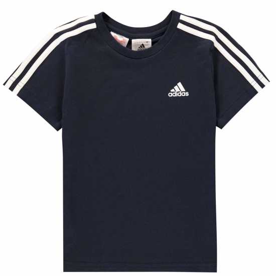Sale Adidas Infants 3Stripe Tee Navy/White - Детски тениски и фланелки