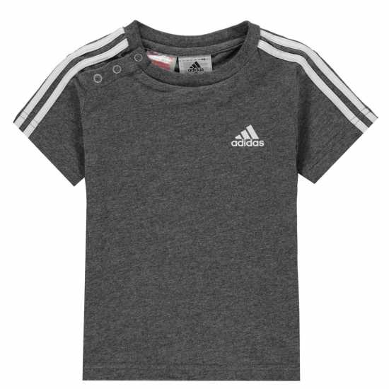 Adidas Infants 3Stripe Tee Grey/White - Детски тениски и фланелки