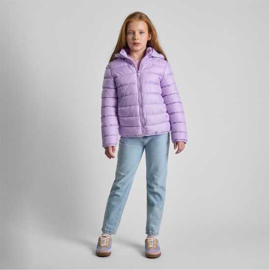 Ватирано Яке Girls Quilted Jacket Detachable Hood Lilac  