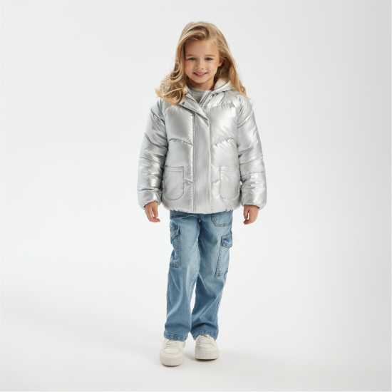 Ватирано Яке Girls Padded Jacket Metallic Silver  