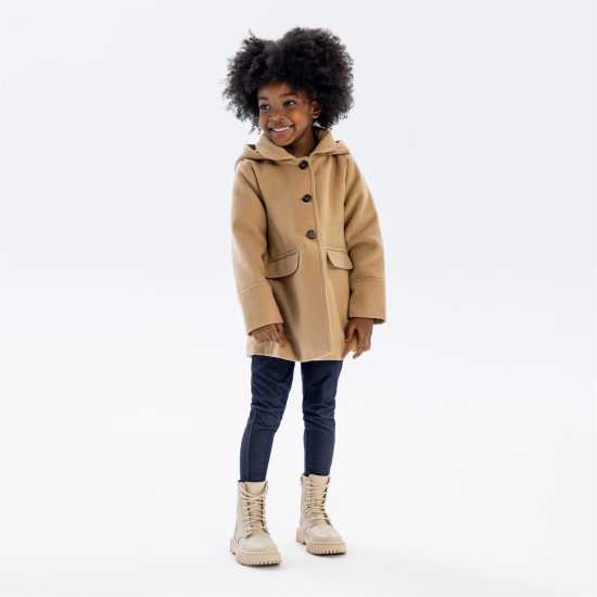 Girls Padded Coat With Button Fastening Beige  