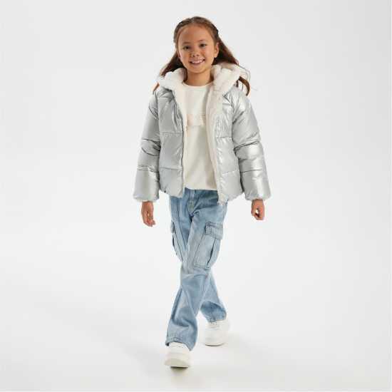 Двулицево Яке Girls Padded Reversible Jacket Silver  