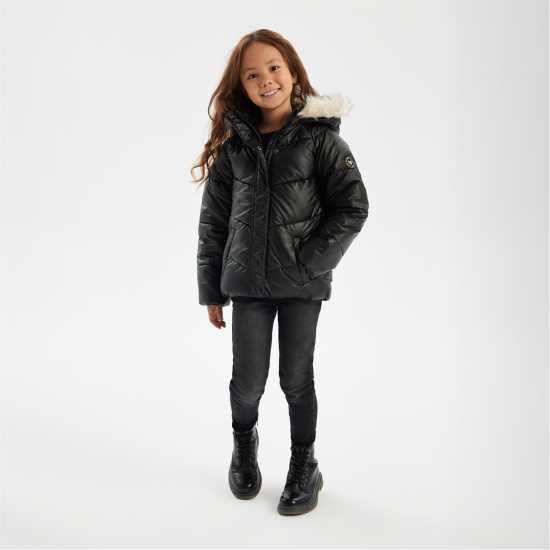 Ватирано Яке Girls Padded Jacket Faux Fur Lining Black  