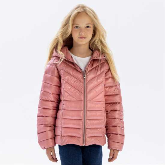 Яке С Качулка Girls Quilted Hooded Jacket With Zip Fastening Copper  