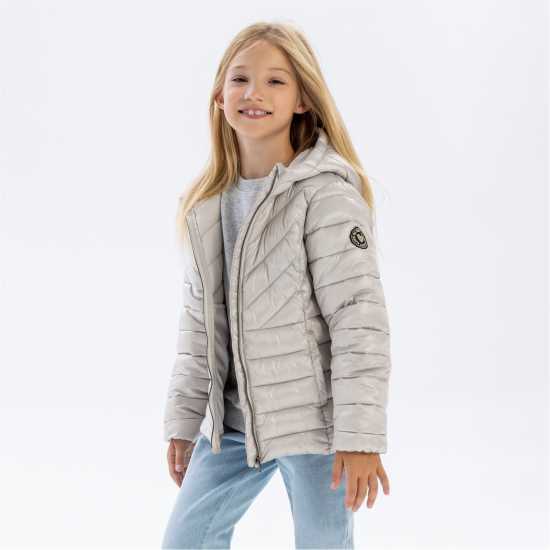 Ватирано Яке Girls Quilted Jacket With Hood Zip Fastening Grey  