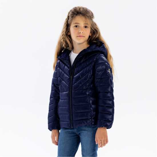 Яке С Качулка Girls Quilted Hooded Jacket With Zip Navy Яке С Качулка Girls Quilted Hooded Jacket With Zip Navy